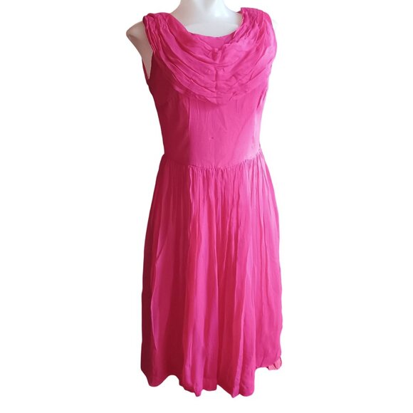 Sz 8 True Vintage 1960's Pink Sleeveless Prom Dress Draped Neckline - Picture 2 of 11